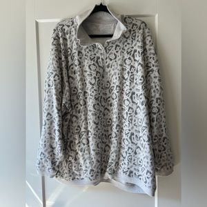 Aerie Grey Leopard Zip Sweater